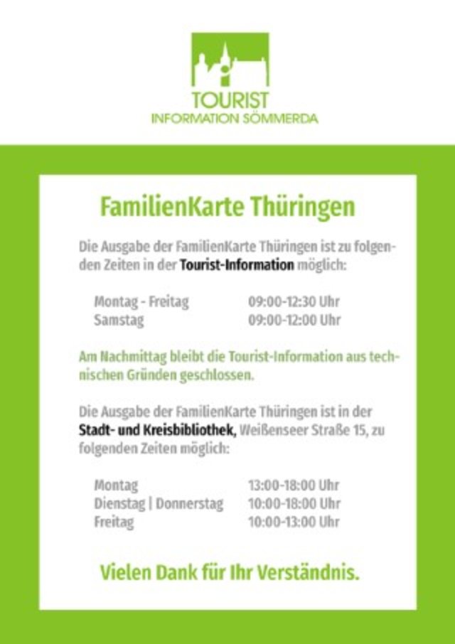 FamilienKarte-Ausgabe in Tourist-Information und Stadt- und Kreisbibliothek