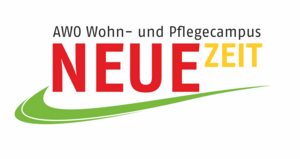 Logo des AWO Wohn- und Pflegecampus in rot und gelb mit grüner Silhouette