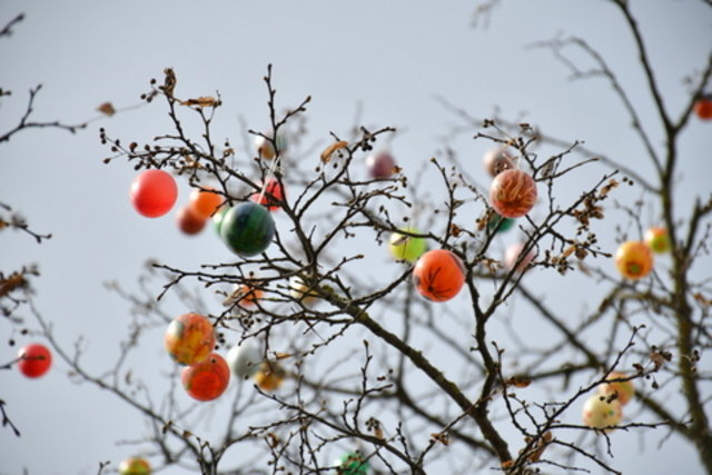 Bunte Ostereier am Ostereierbaum