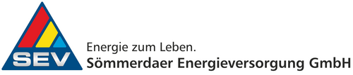 Logo der SEV und Weiterleitung zur Website Logo der SEV mit rotem, gelben und blauen Streifen sowie der Wortmarke Energie zum Leben. Sömmerdaer Energieversorgung GmbH