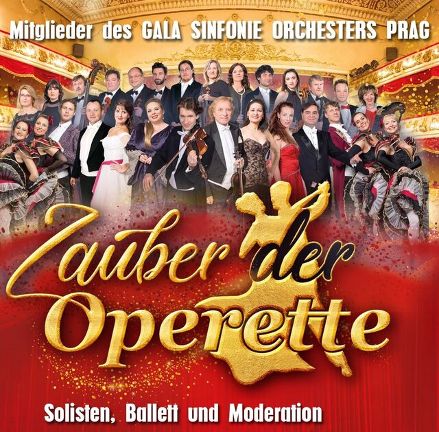 Foto zeigt ein Orchester mit dem Text: Zauber der Operette