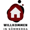 Logo zur Website Willkommen in Sömmerda mit schwarzen und roten Kreis mit einem grauen Haus in der Mitte