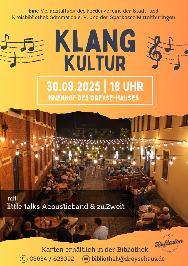 Plakat für Klang Kultur am 30. August im Innenhof des Dreyse-Hauses