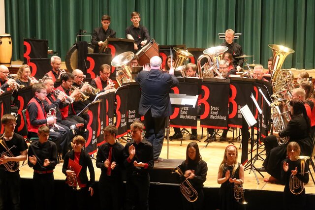 Foto von der Band Brass Band Blechklang mit grünen Hintergrund
