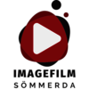 Logo zum Imagefilm der Stadt Sömmerda mit schwarzen und roten Kreis mit einem grauen Play Zeichen in der Mitte