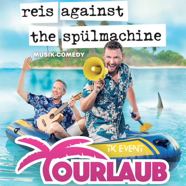 Plakat von Reis Against the Spülmachine auf einer Luftmatraze im Wasser