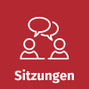 Sitzungen steht in weißer Schrift auf roten Hintergrund mit symbolischen Menschen und einer Sprechblase