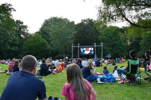 Blick über Kino-Zuschauer auf die Leinwand