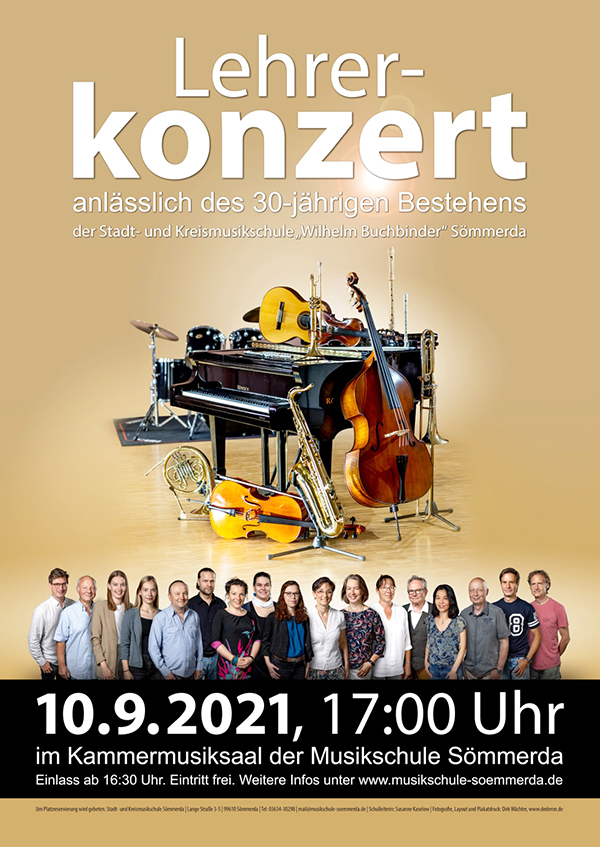 Das Plakat zum Konzert, auf dem die Lehrerinnen und Lehrer der Musikschule abgebildet sind.