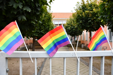 Regenbogenfähnchen am Zaun